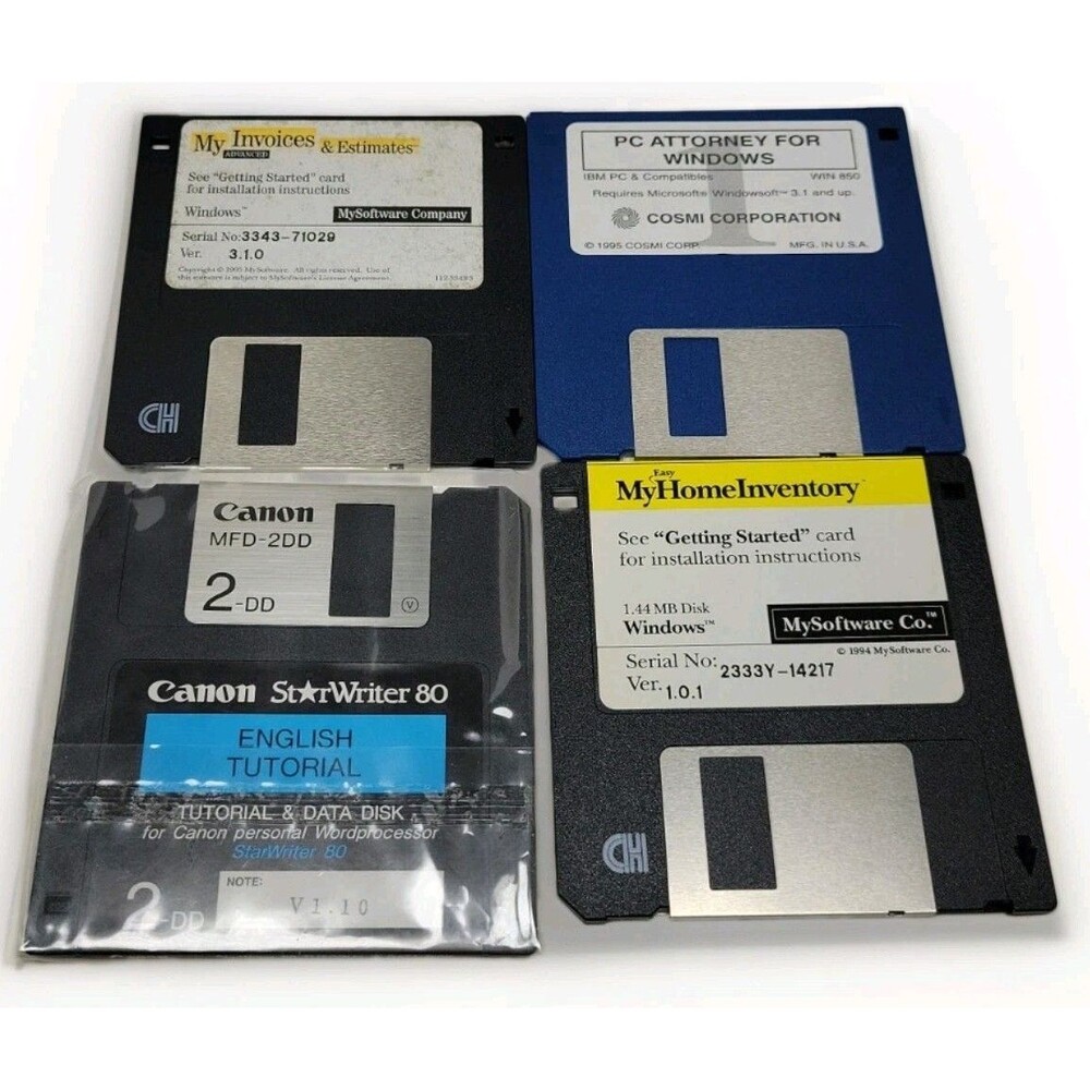 Vintage Software Lot 3.5" Floppy Disks PC Attorney-Mysoftware-Canon StarWriter